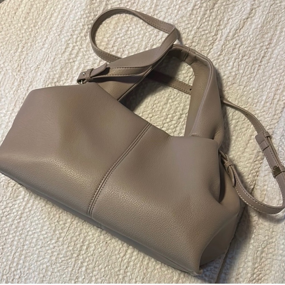 Polene Soft Beige Leather Shoulder Bag